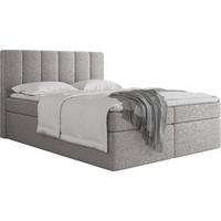 BOXBETT Amira mit Bettkasten, Boucle Grau 200/200 cm – 7-Zonen Taschenfederkern-Matratze & Komfortschaum-Topper - Hellgrau/Schwarz, Holz/Holzwerkstoff (200/200cm) - WFL GROUP