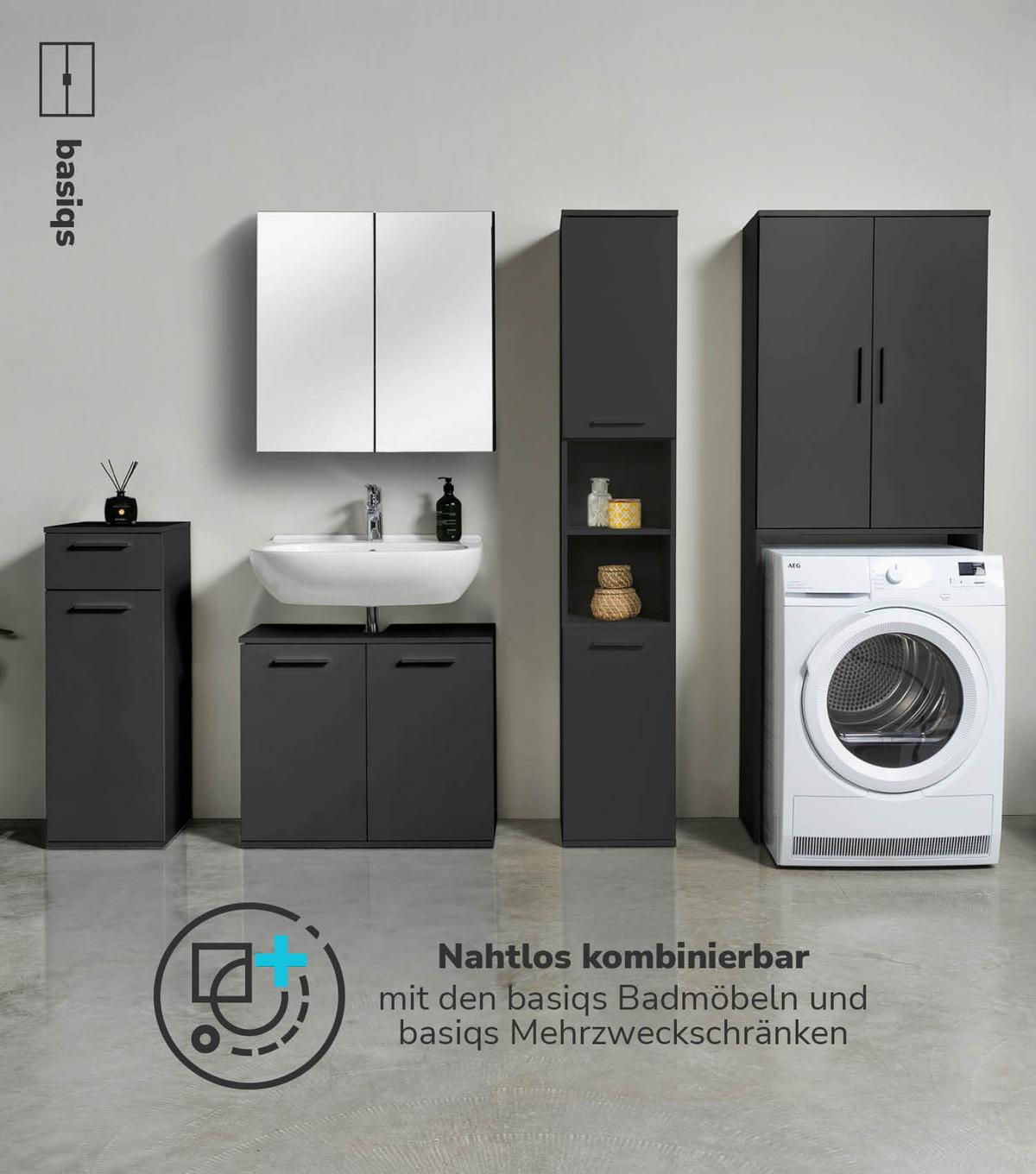 WASCHMASCHINENSCHRANK Der Saubermann - Anthrazit/Schwarz, Holzwerkstoff (65/180/34cm) - Mokebo
