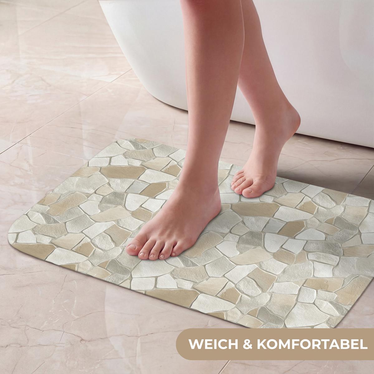 BADEMATTE Mosaik - Steine - Beige 60x40 cm - Beige/Creme, Textil (60/40cm) - OnlyWow