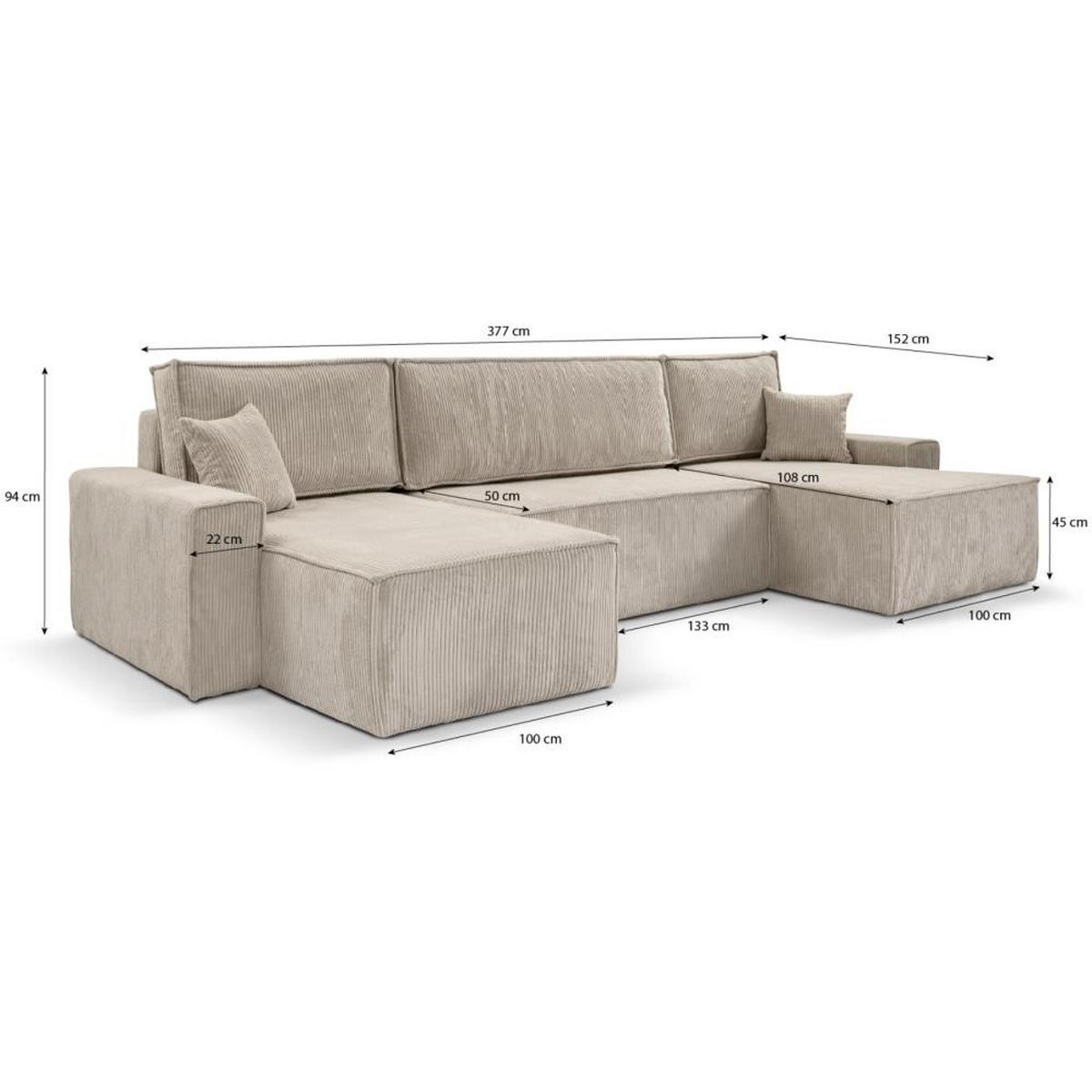 WOHNLANDSCHAFT Hektor U mit Schlaffunktion, 377 cm, beige - Beige/Schwarz, Kunststoff/Textil (377/94/152cm) - Beautysofa