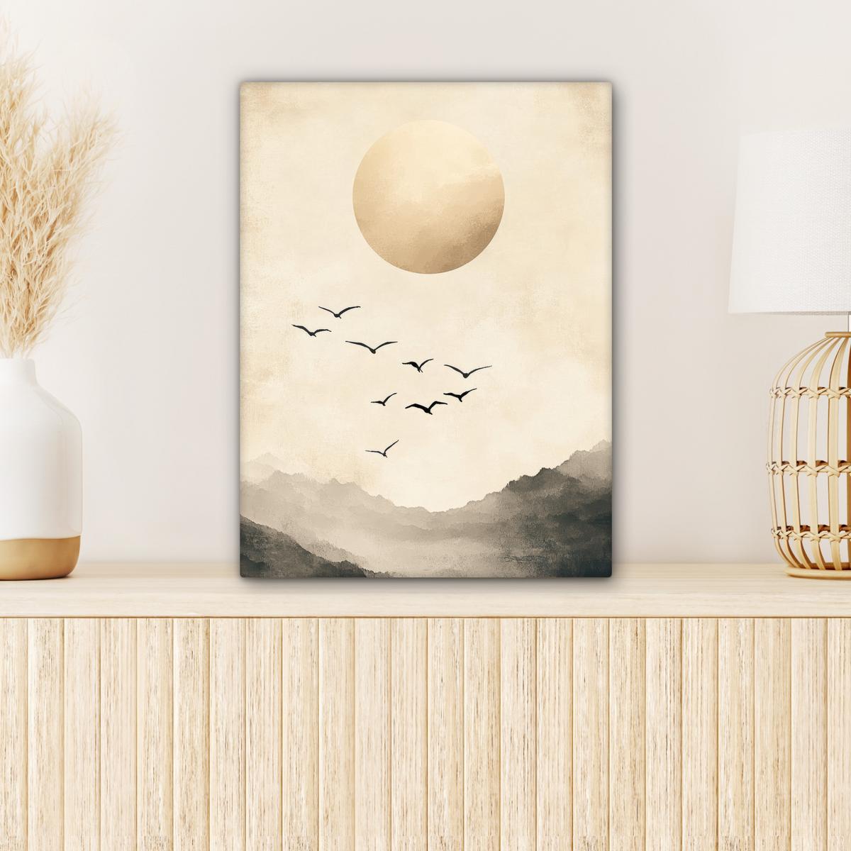 LEINWANDBILD Landschaft - Japandi - Vogel Room Decor 30x40 cm - Beige, Textil (30/40cm) - MuchoWow