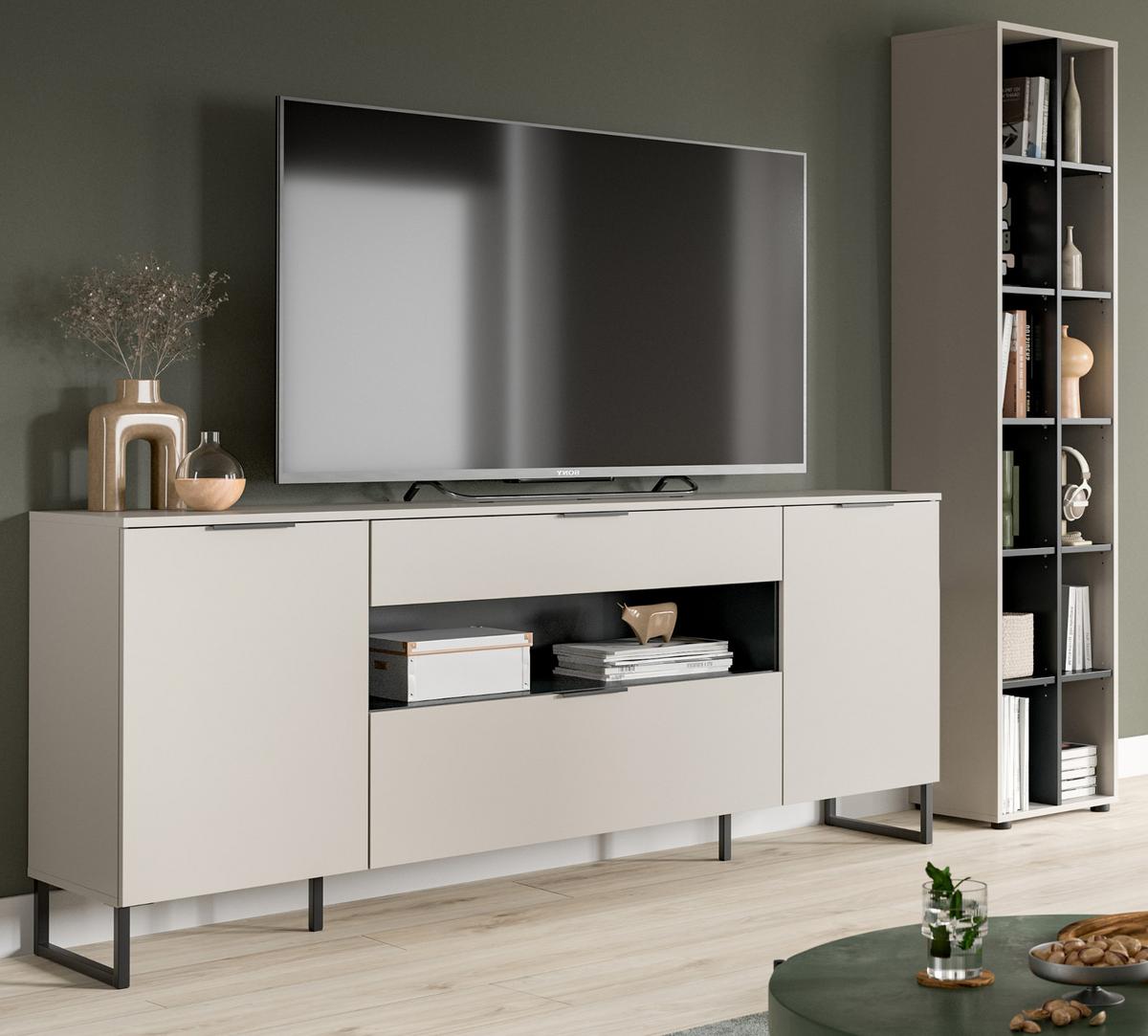 WOHNWAND kaschmir, schwarz 2-teilig 245 cm, Set mit Soft-Close-Funktion - Kaschmir/Schwarz, Holzwerkstoff/Kunststoff (245/192/41cm) - Inn.Furn