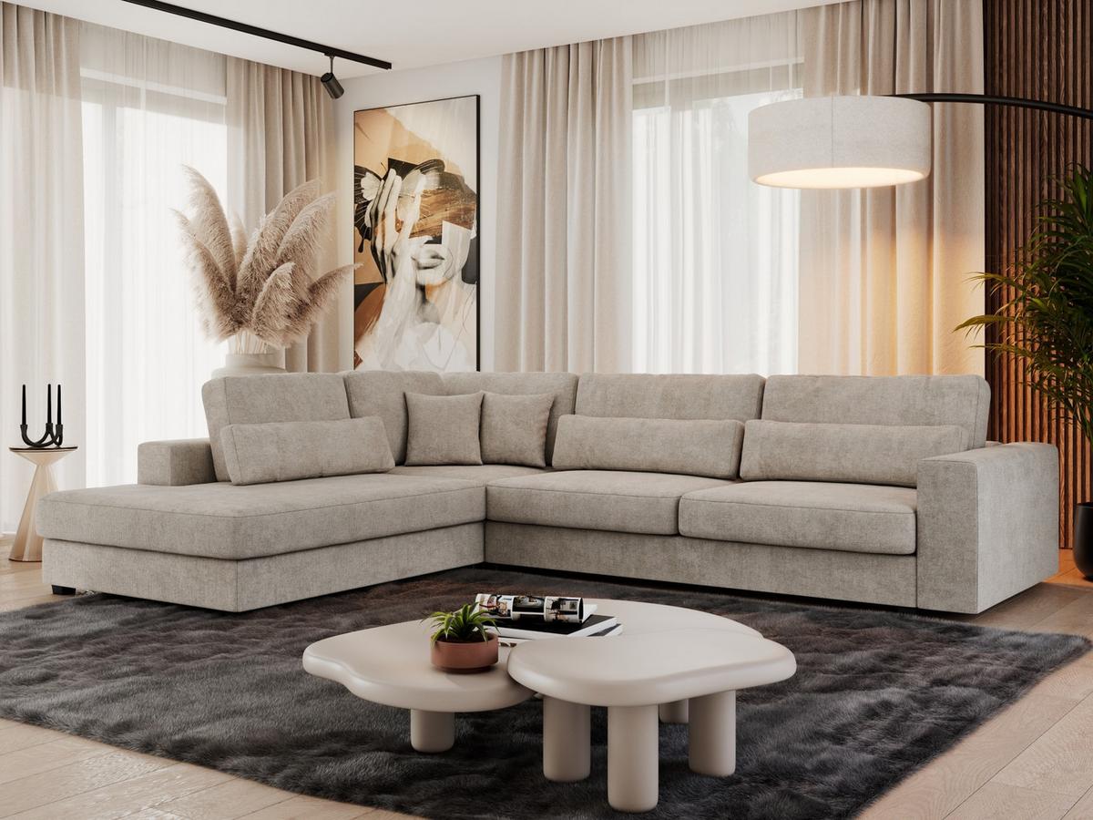 ECKSOFA Savona Beige Strukture - links - Beige/Schwarz, Kunststoff/Textil (316/249cm) - MKS