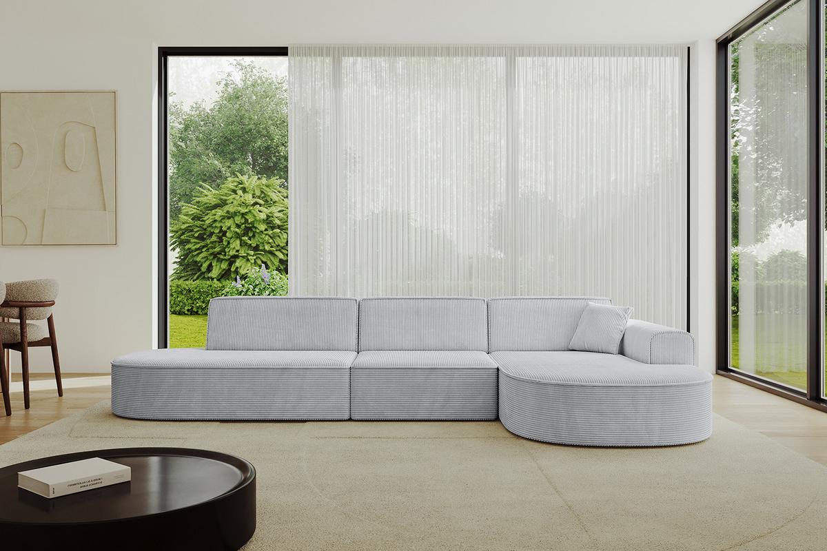 ECKSOFA Ottomane Rechts MARI-L2 - 328x171x79 cm Grau Cord - Schwarz/Grau, Holzwerkstoff/Kunststoff (171/328cm) - ALTDECOR