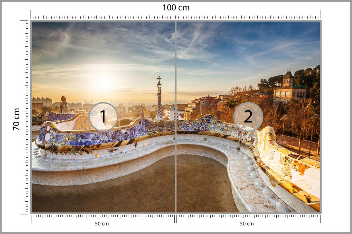 FOTOTAPETE für Wohnzimmer Sonnenaufgang Barcelona Denkmäler 100x70 - Gelb/Beige, Papier (100/70cm) - Muralo