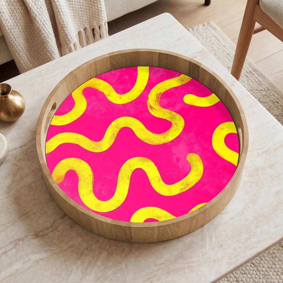 TABLETT Linie - Gelb - Abstrakt 40x40 cm - Pink, Holz (40/5/5cm) - OnlyWow