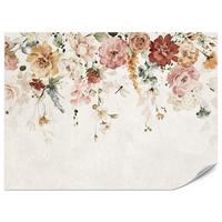 FOTOTAPETE für Esszimmer Aquarellblumen Blätter Pflanzen Pfingstrosen Rosen 450x315 - Multicolor, Papier (450/315cm) - Muralo