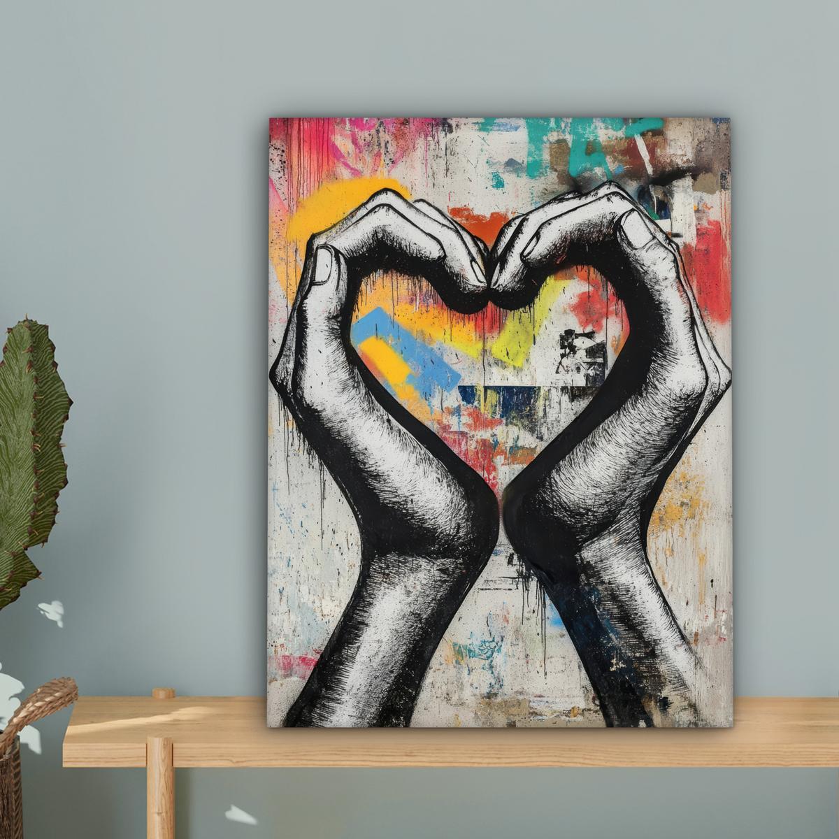 LEINWANDBILD Hände - Herz - Straßenkunst - Graffiti Room Decor 30x40 cm - Multicolor, Textil (30/40cm) - MuchoWow