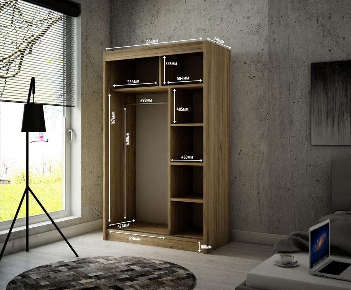 KLEIDERSCHRANK VILAN mit Spiegel/LED - 120 cm - Sonoma Eiche|Eichefarben - Eichefarben/Sonoma Eiche, Holzwerkstoff (120/215/61cm) - ALTDECOR