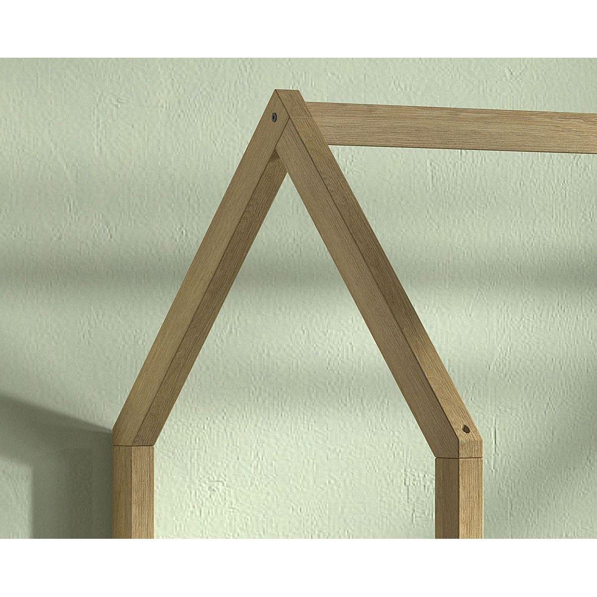 HAUSBETT Kandace 90x200 Eiche massiv natur mit Dachaufbau - Eichefarben, Holz (90/200cm) - 58aufmkessel