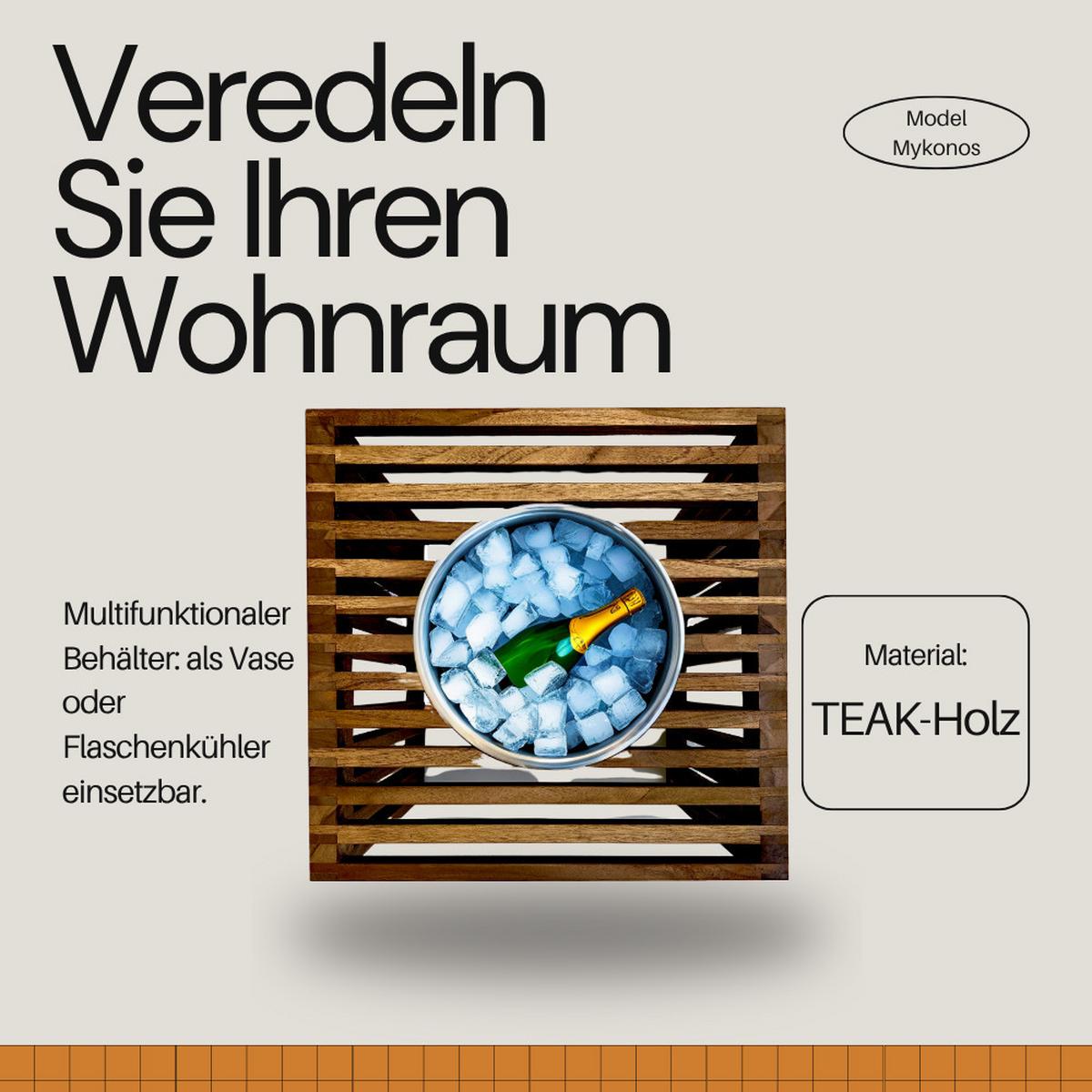 3-IN-1 LOUNGETISCH MIT EDELSTAHL-KÜHLER Mykonos braun 40 cm - Braun, Holz/Metall (40/40/40cm) - COOTAB Cooler Table
