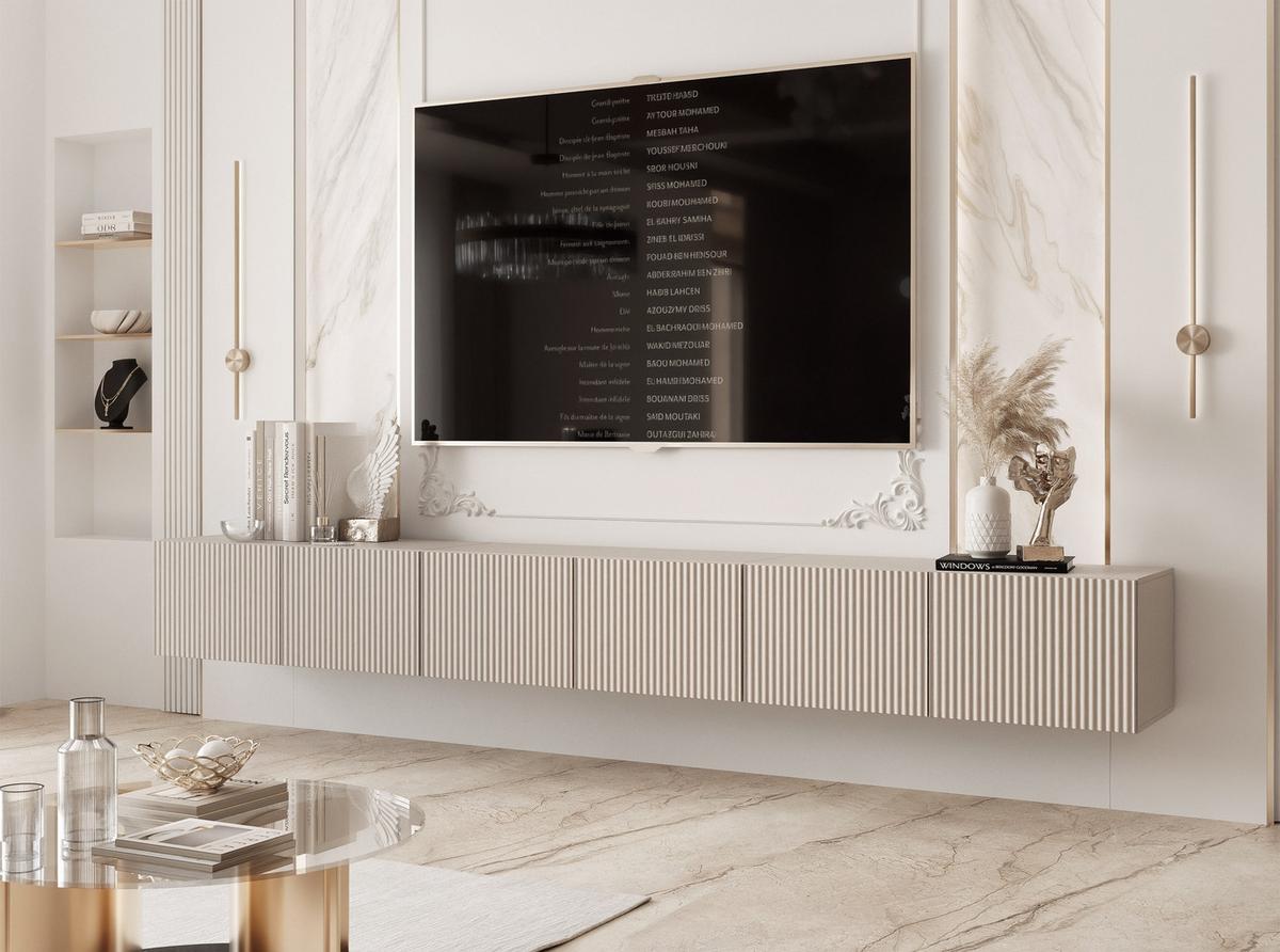 TV-HÄNGESCHRANK ANGEL 300 cm, geriffelte Front, LED-Beleuchtung, Kaschmir - Kaschmir, Holzwerkstoff (300/36/40cm) - Idohome