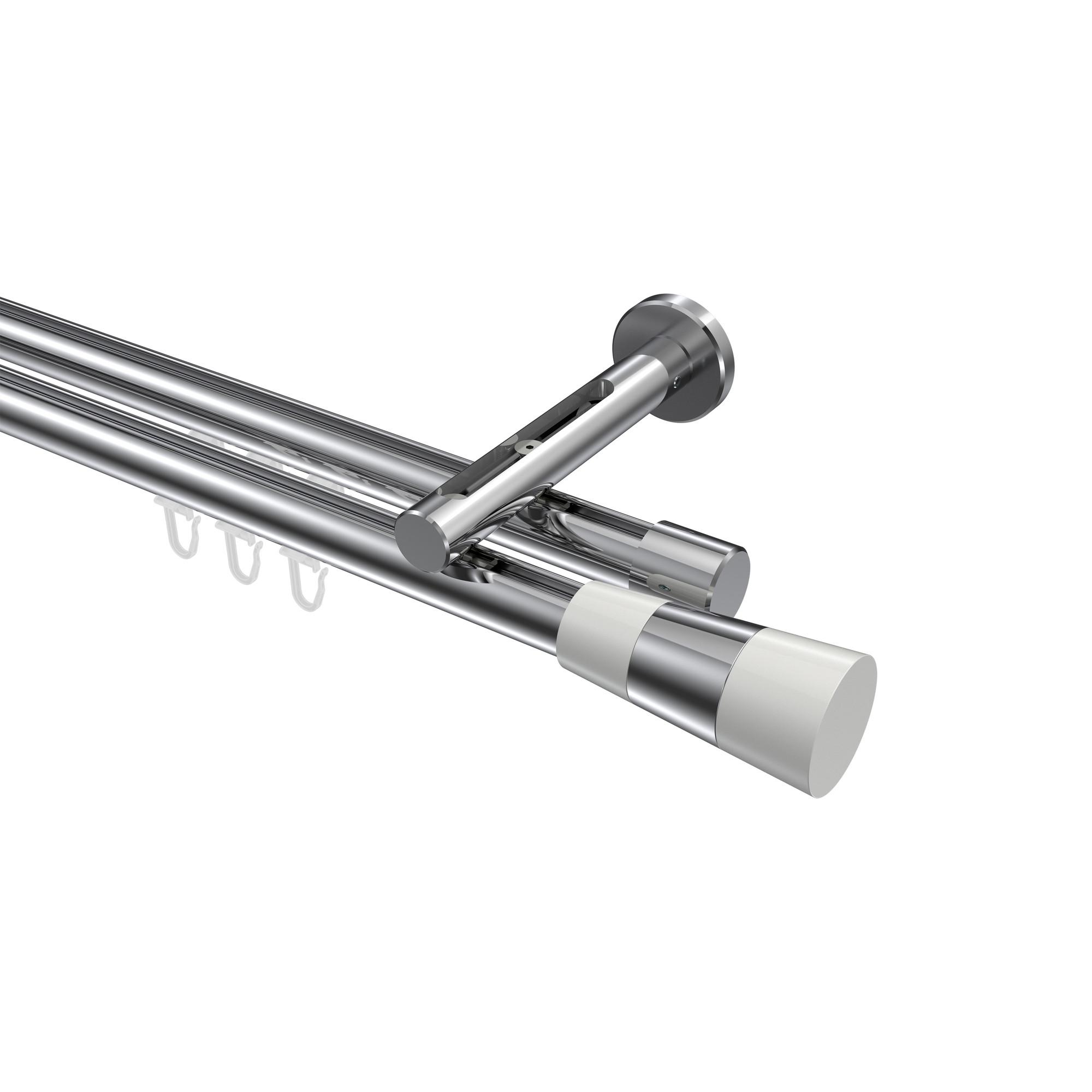 GARDINENSTANGE INNENLAUF Siteno Tanara 520 cm (geteilt in 4 x 130 cm), 2-läufig, 20 mm Ø Chrom - Chromfarben/Weiß, Metall (520cm) - INTERDECO