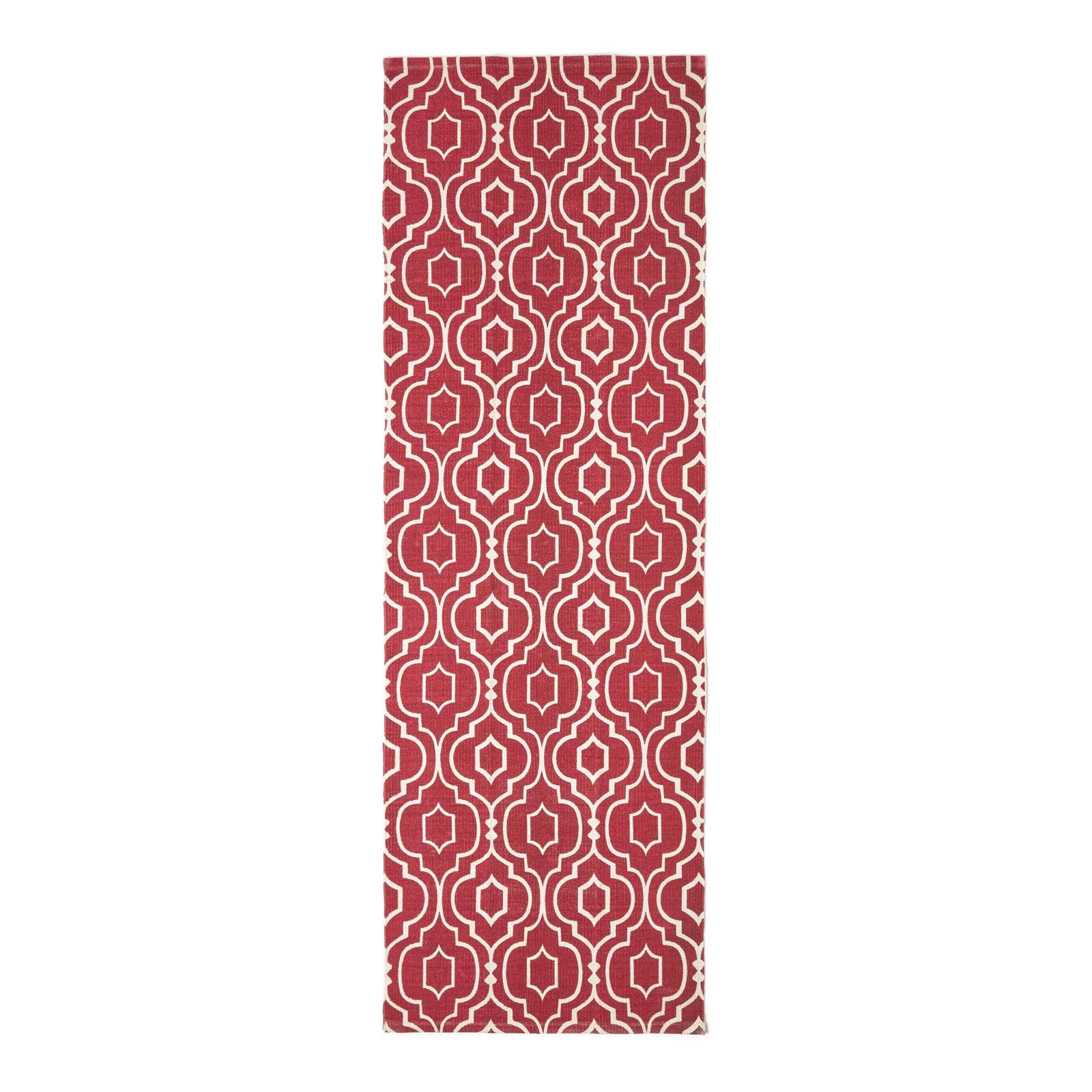 BAUMWOLLTEPPICH-LÄUFER Riga geometrisch 66/200 cm - Rot, Textil (66/200cm) - Homescapes