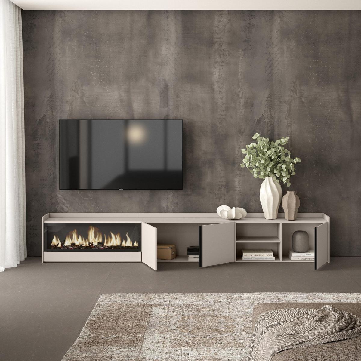 LOWBOARD, Beige, 315/35/50cm, Kamin mit Feuereffekt XXL - Beige, Holzwerkstoff (315/50/35cm) - Skraut Home