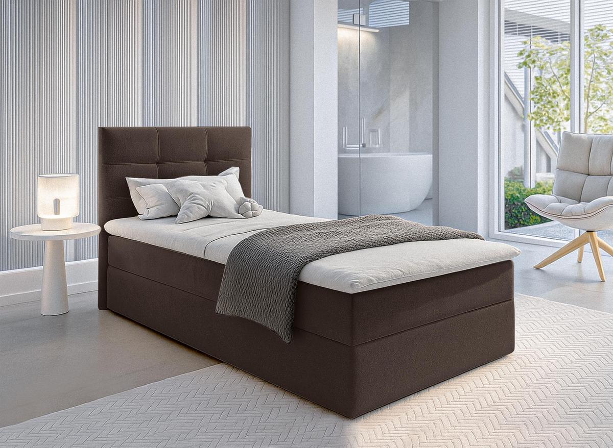 BOXBETT GECETENI 90x200 cm mit Bettkasten und Matratze - Braun + TOPPER - Schwarz/Braun, Holz/Holzwerkstoff (90/200cm) - AX Living