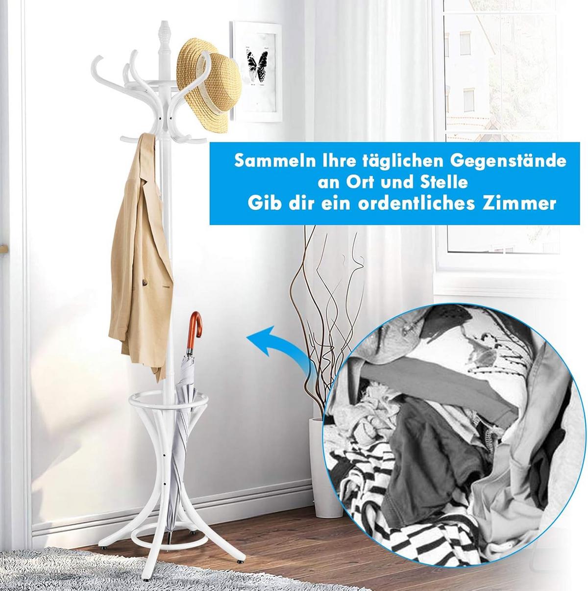 GARDEROBENSTÄNDER 184cm Weiß - Weiß, Holz (51/184/51cm) - COSTWAY