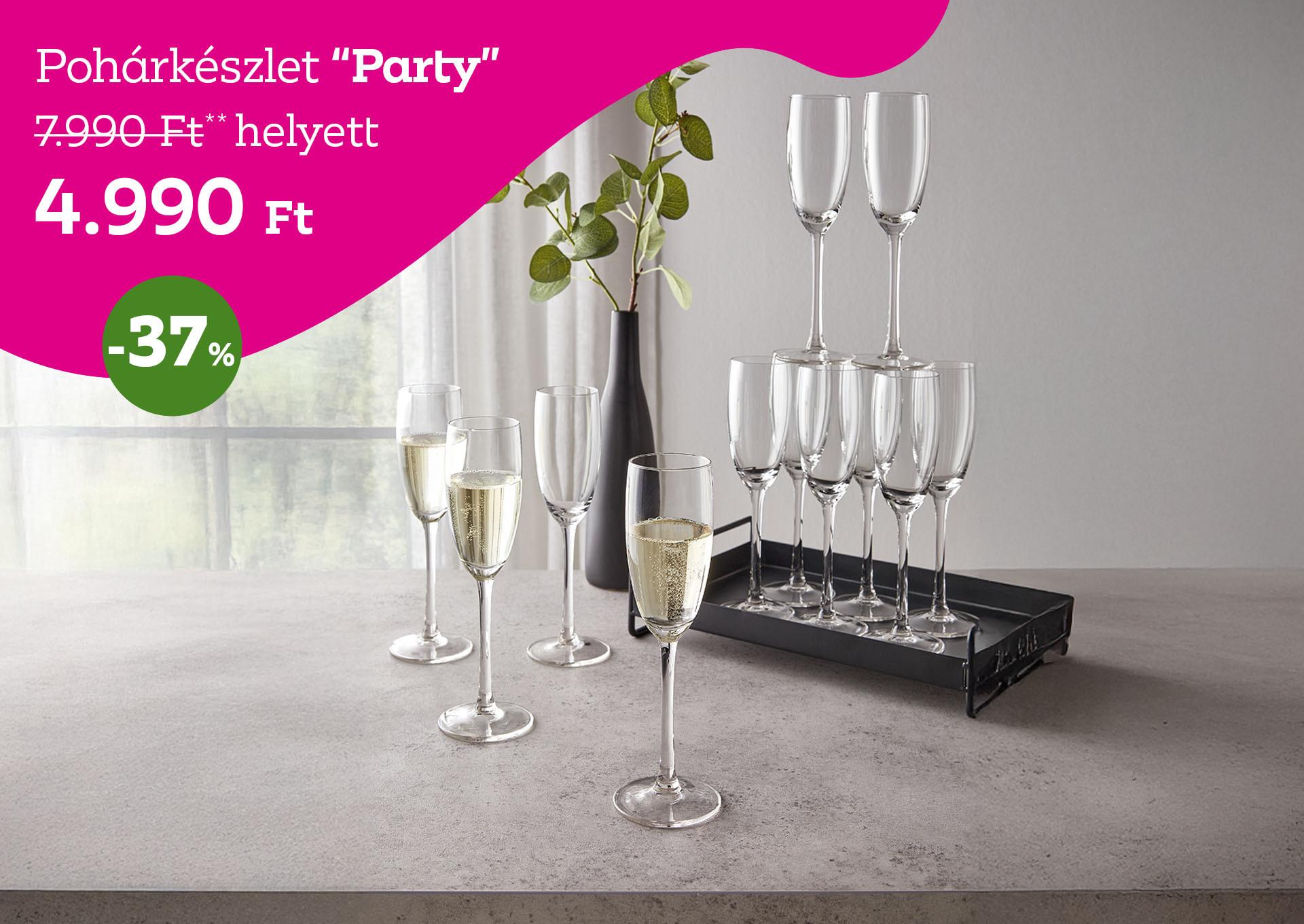 Pohárkészlet PARTY 7990 Forint helyett 4990 Forint, kedvezmény mértéke 37%
