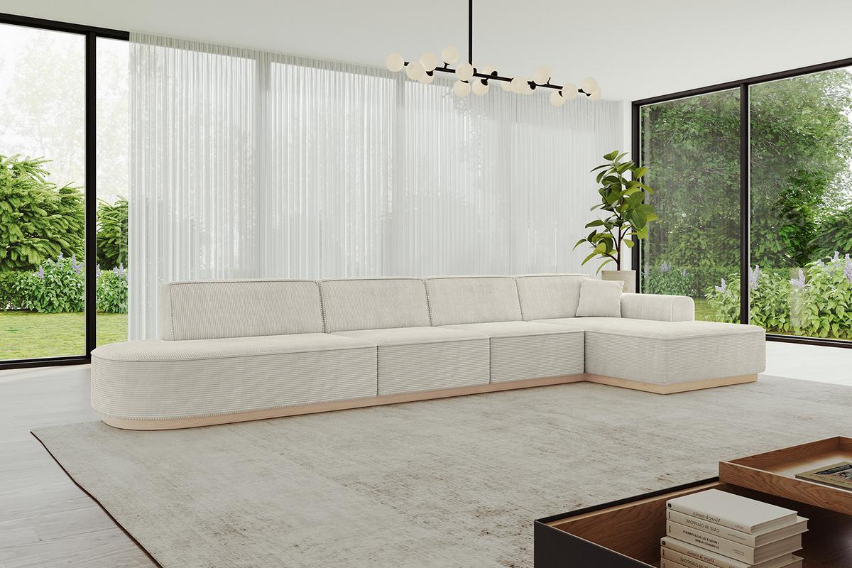 ECKSOFA Ottomane Rechts IREA-L3 - 412x165x80 cm Creme - Ecru/Creme, Holzwerkstoff/Textil (412/165cm) - ALTDECOR