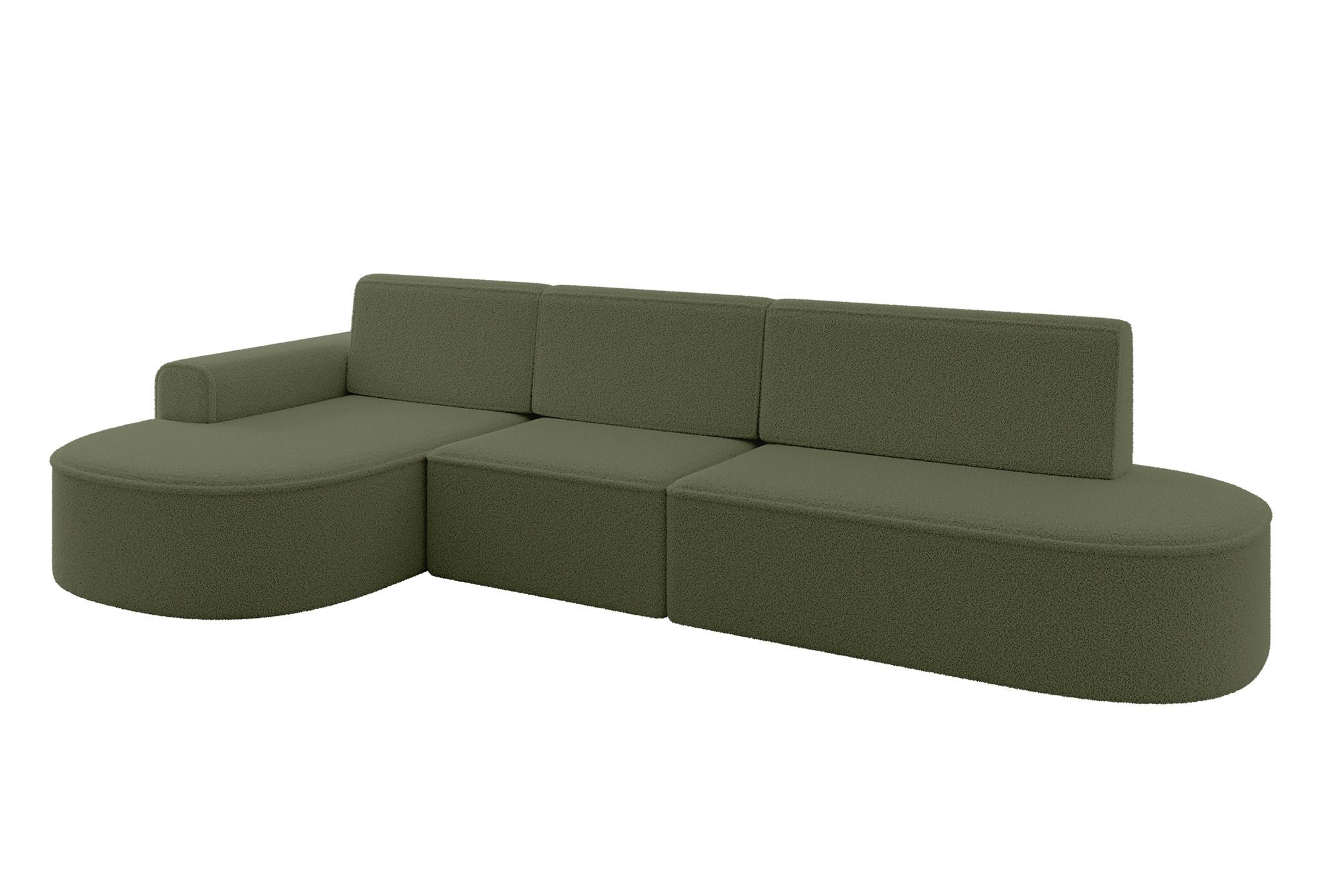 ECKSOFA mit Schlaffunktion Ottomane Links MARI L2-S 368X167X85 Grün Bouclé - Schwarz/Grün, Holzwerkstoff/Kunststoff (368/167cm) - ALTDECOR