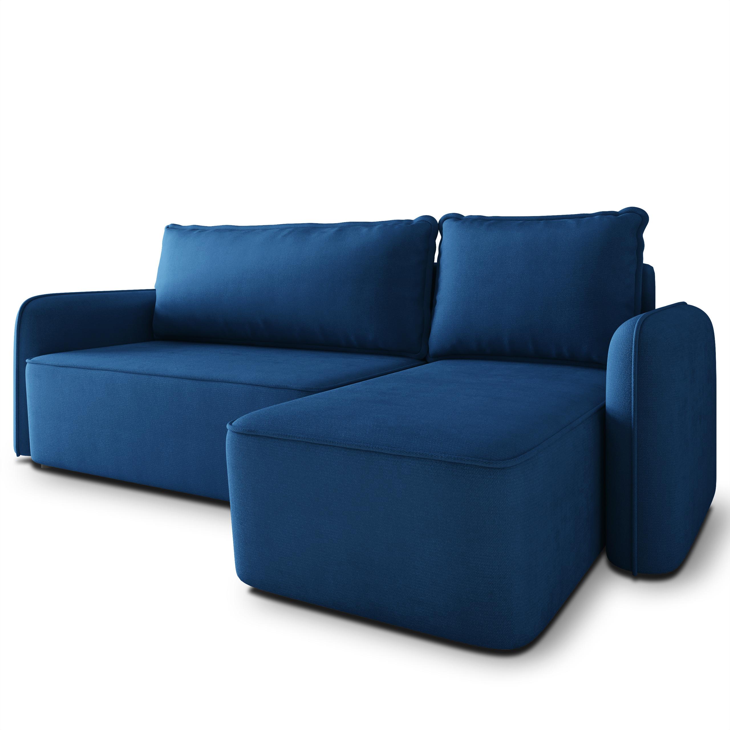 ECKSOFA DOLVER Blau Plüsch-Stoff mit Schlaffunktion - Blau, Holz (238/156cm) - MASSENO