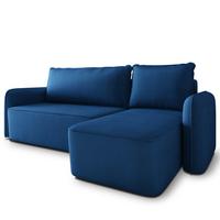ECKSOFA DOLVER Blau Plüsch-Stoff mit Schlaffunktion - Blau, Holz (238/156cm) - MASSENO