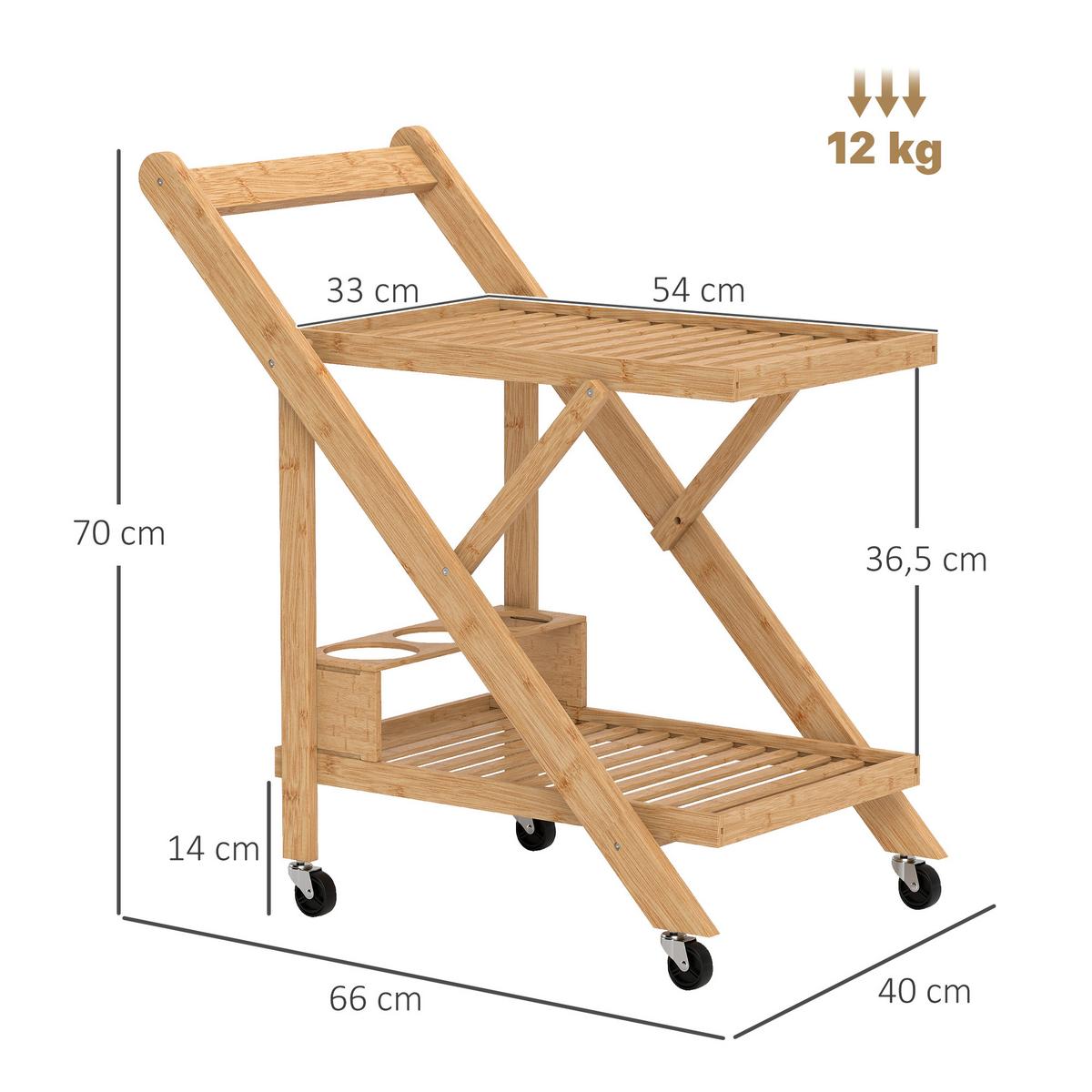 KÜCHENWAGEN mit Weinregal, 66 x 40 x 70 cm, Natur - Naturfarben, Naturmaterialien (40/70/66cm) - HOMCOM