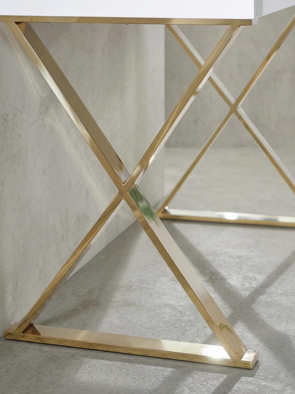 SCHREIBTISCH – Weiß Hochglanz, goldene Beine, 2 Schubladen, modern - Goldfarben/Weiß, Holz/Metall (57/118/76cm) - KADIMA DESIGN