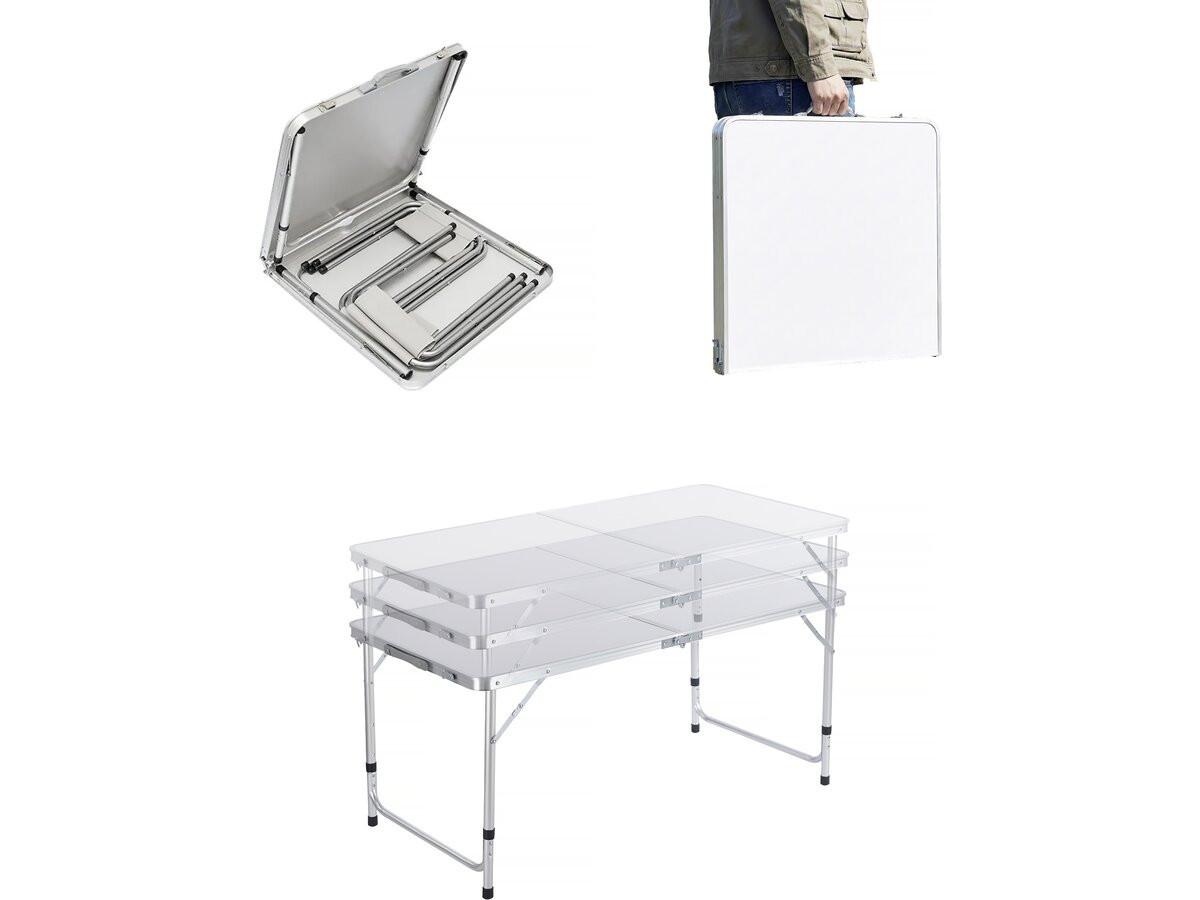 GARTEN-ESSMÖBELENSEMBLE ensembe table de camping et 4 tabourets pliants - 125 x 60 cm - blanc weiss - Weiß, Metall - Habitat Garten