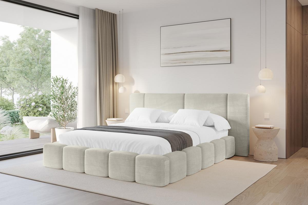 POLSTERBETT mit Bettkasten und Lattenrost, Bett mit Matratze H3/H4 - NILO 200x200 Creme - Cappuccino, Holzwerkstoff/Textil (200/200cm) - ALTDECOR