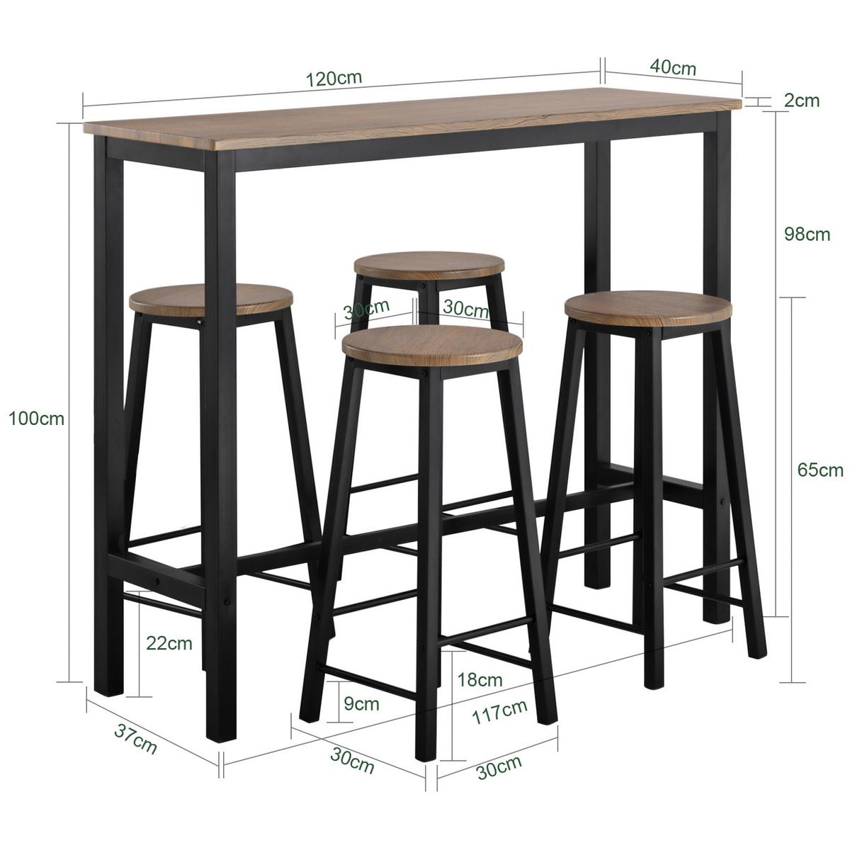 BARTISCH + 4 x BARHOCKER - Schwarz, Holzwerkstoff (120/100/40cm) - SoBuy