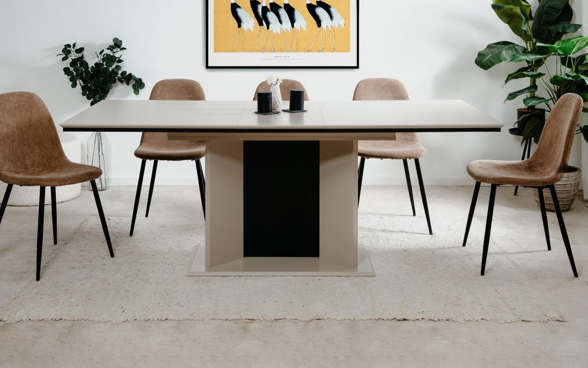 ESSTISCH sand, schwarz, Säulentisch ausziehbar 160 - 200 x 90 cm - Sandfarben/Schwarz, Holzwerkstoff (160/90/76cm) - Furn.Design