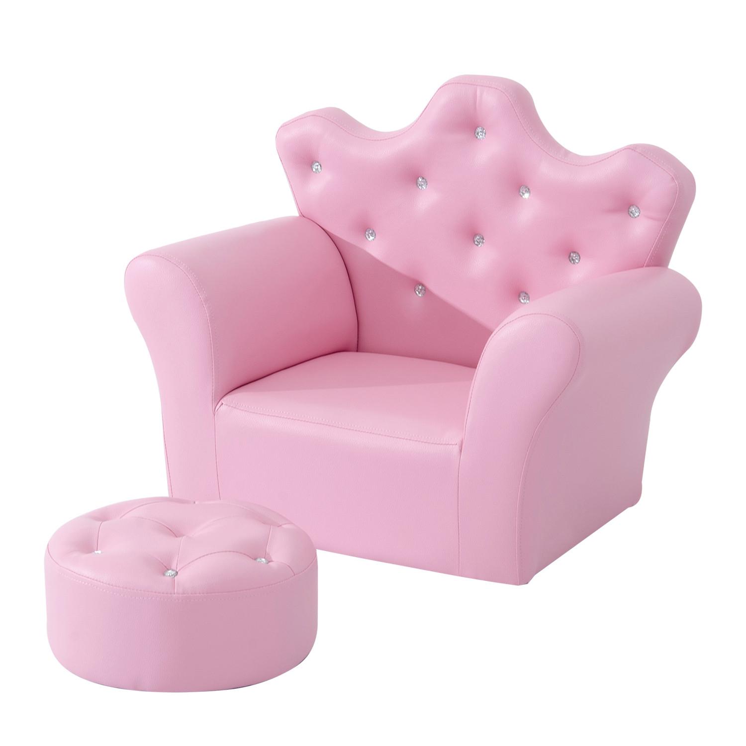 KINDERSOFA mit Ottomane Kindersessel Softsofa mit Kristallknöpfen Hocker Rosa - Rosa, Holz (405/49/58cm) - HOMCOM