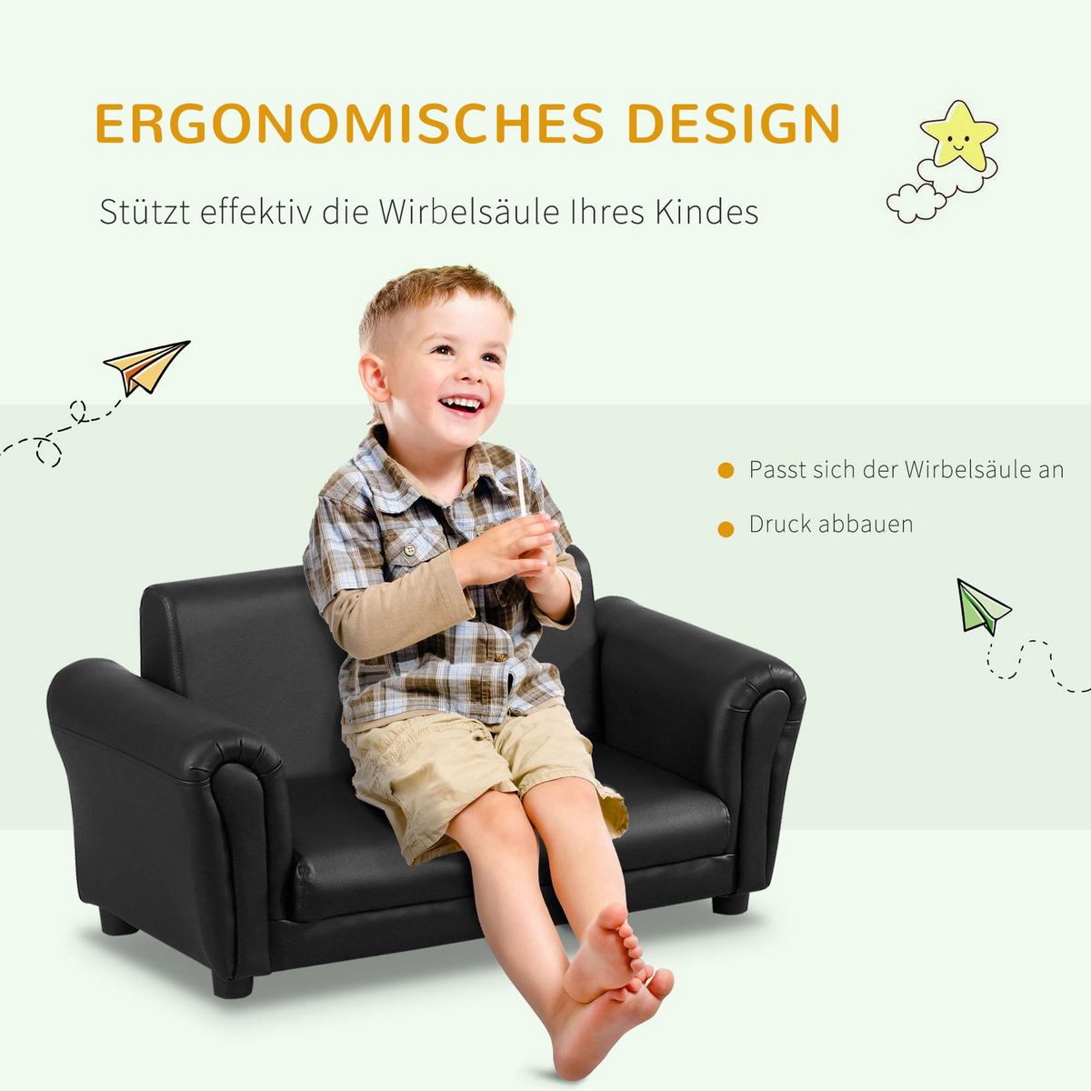 KINDERSESSEL, Schwarz, Holz, PVC - Schwarz, Holz (42/41/83cm) - HOMCOM