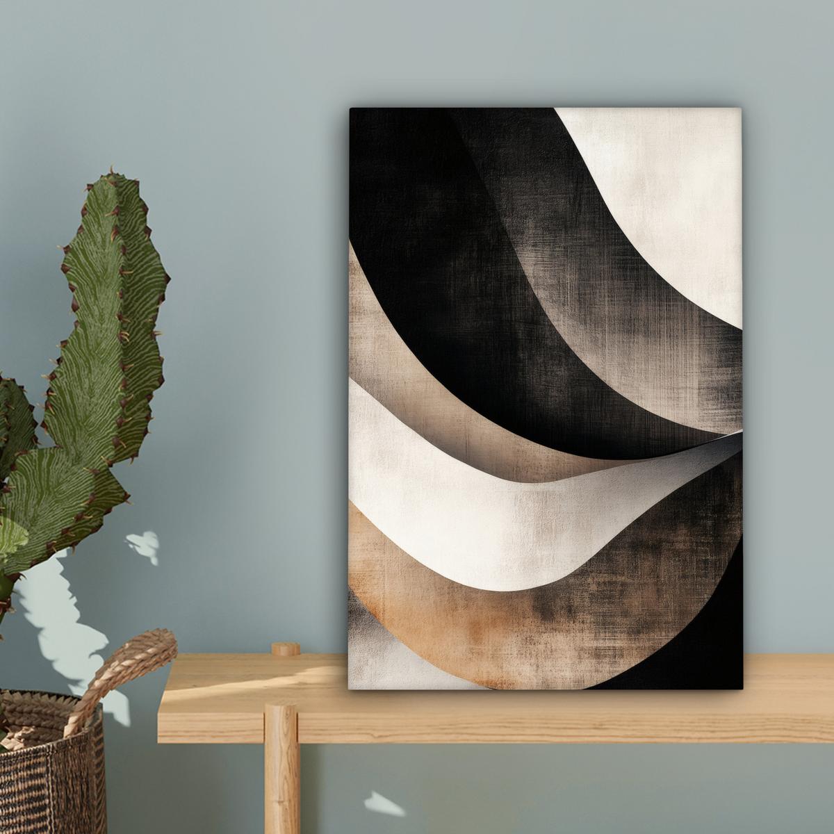 LEINWANDBILD Abstrakt - Wellen - Schwarz - Verwittert Deko Wohnzimmer 20x30 cm - Trüffeleichefarben, Textil (20/30cm) - MuchoWow