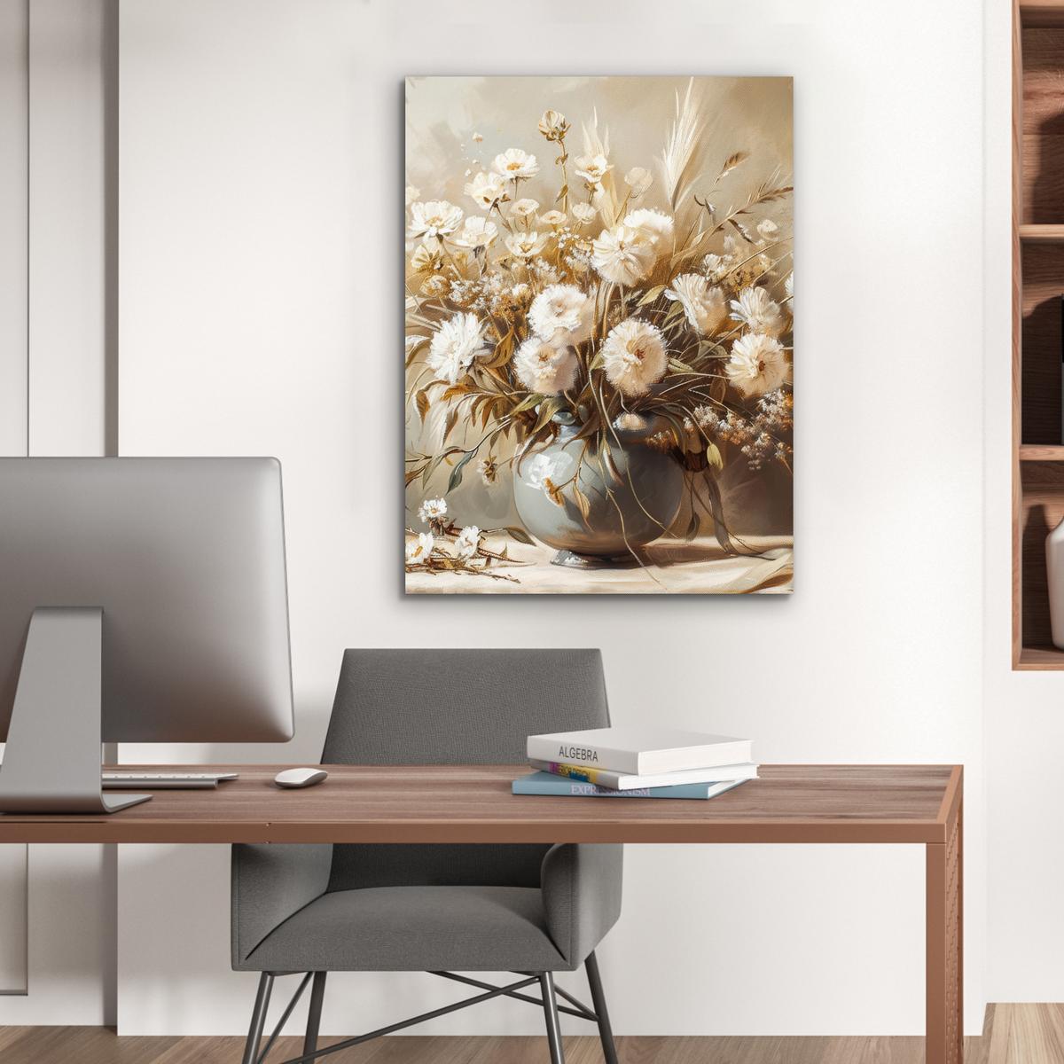 METALLBILD Blumen - Vase - Stilleben - Beige 60x80 cm - Creme, Metall (60/80cm) - MuchoWow