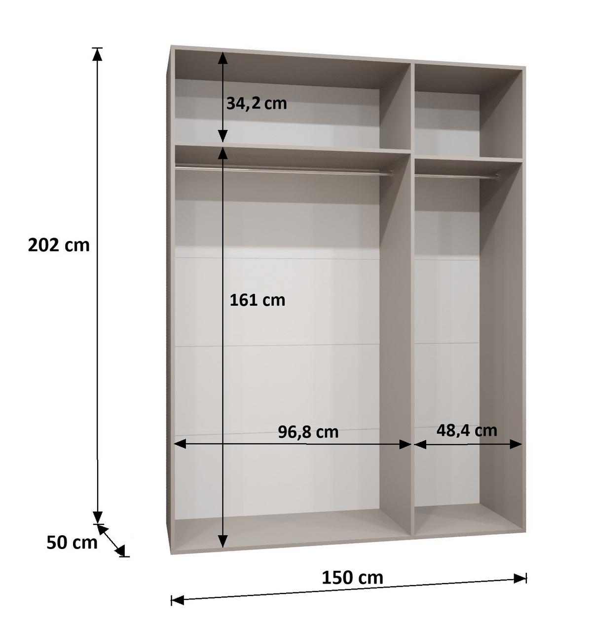 DREHTÜRENSCHRANK 202/150/52 3-türig - Kaschmir/Schwarz, Holz (150/202/52cm) - MÖBEL KRYSPOL