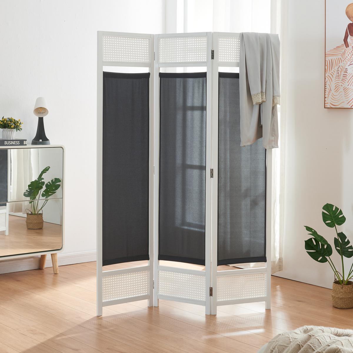 PARAVENT Dorotea - Dunkelgrau/Weiß, Holz/Kunststoff (120/170/1.7cm) - [en.casa]