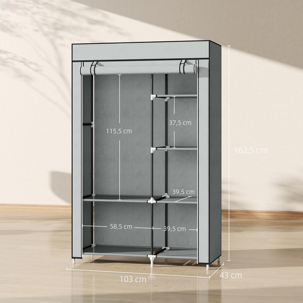 KLEIDERSCHRANK, Stoffschrank, Grau - Grau, Metall (43/162.5/103cm) - HOMCOM