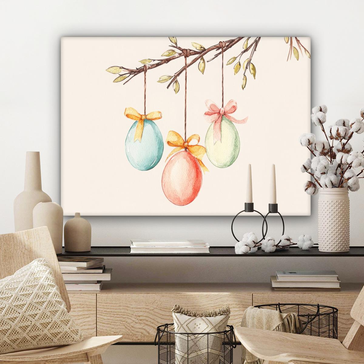 LEINWANDBILD Osterkuchen - Schleife - Eier Wandbilder 80x60 cm - Creme, Textil (80/60cm) - MuchoWow