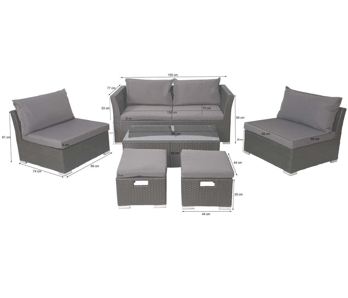POLY-RATTAN GARNITUR Grau - Grau, Kunststoff - MCW