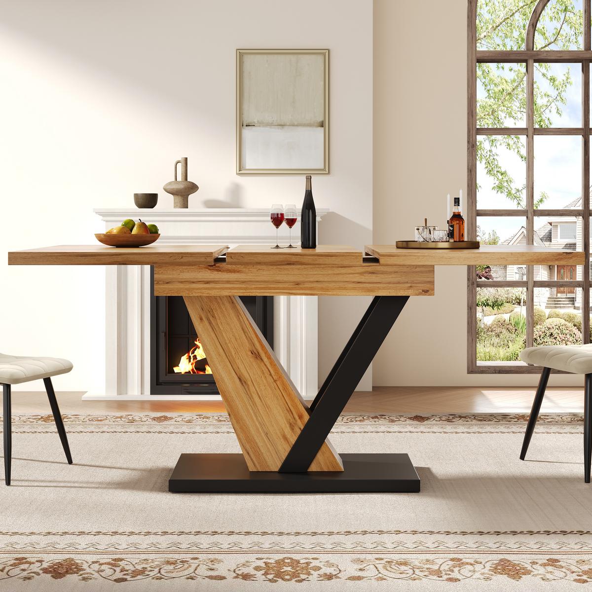ESSTISCH ausziehbarer holzoptik & V-gestell 120 bis 160 cm für 4-6 personen - Naturfarben, Holzwerkstoff (75/120/75.5cm) - Urban Meuble