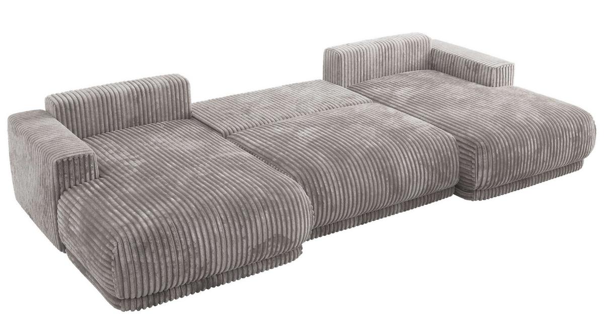 WOHNLANDSCHAFT RINA U Hellgrau Cord - Hellgrau/Schwarz, Kunststoff/Textil (360/85/170cm) - MKS