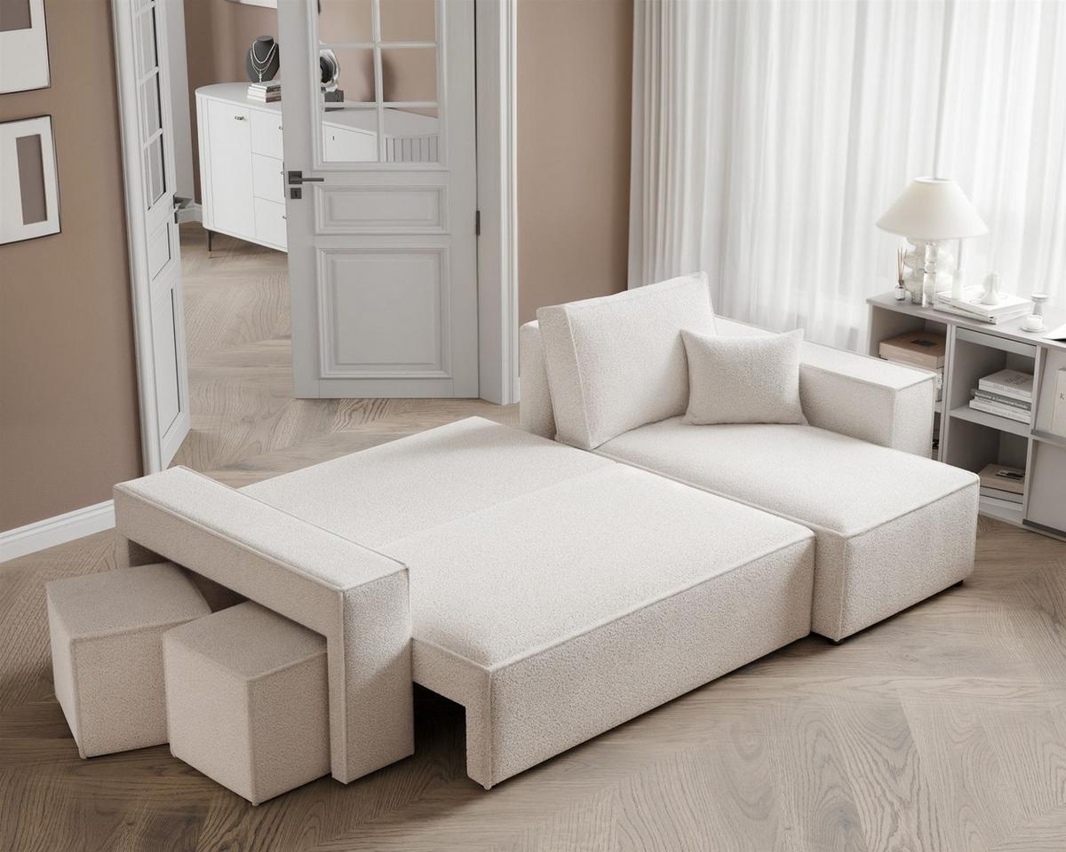 ECKSOFA Adara Inkl. Hocker - Creme, Holzwerkstoff/Textil (145/262cm) - Fun Möbel