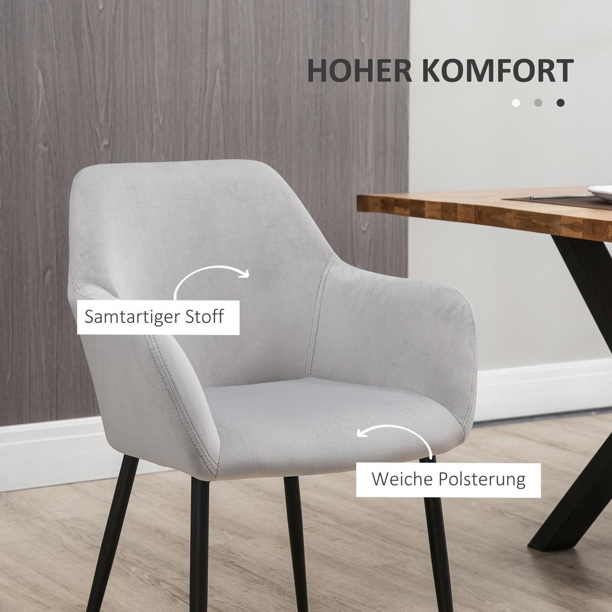 ESSZIMMERSTÜHLE 2er Set Küchenstuhl mit Rückenlehne, Samtoptik für Wohnzimmer - Hellgrau, Textil (57/80/54cm) - HOMCOM