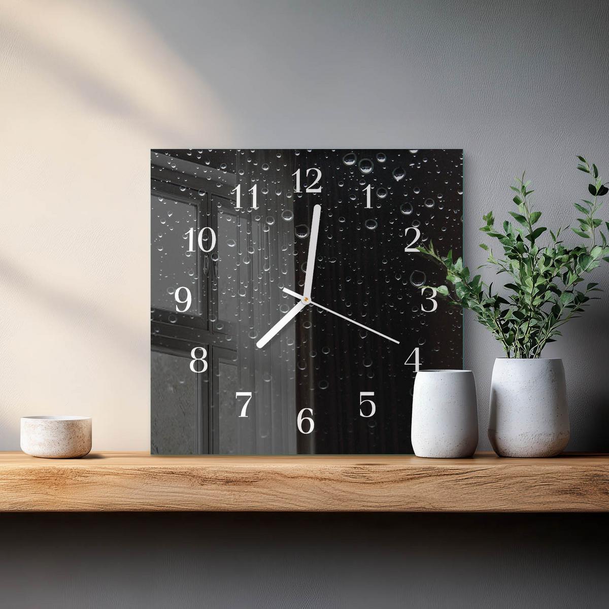 WANDUHR aus Glas 30x30 cm - Tropfen - Schwarz, Glas (30/30/0.4cm) - TULUP