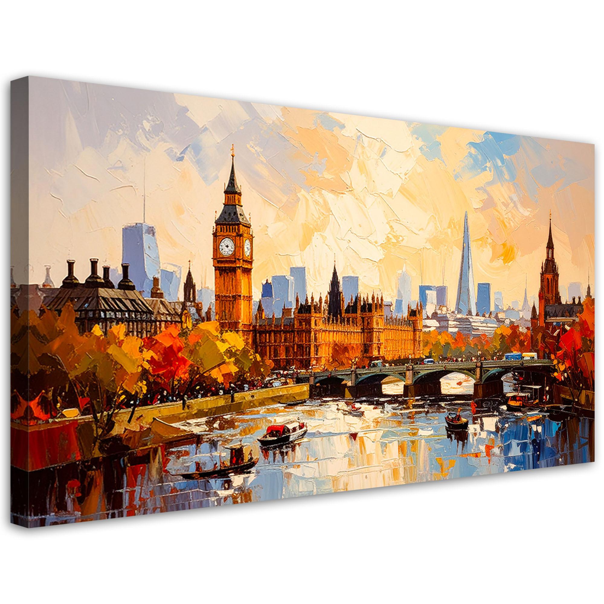LEINWANDBILD Panorama von London Big Ben 120x60cm - Multicolor, Textil (120/60cm) - Feeby