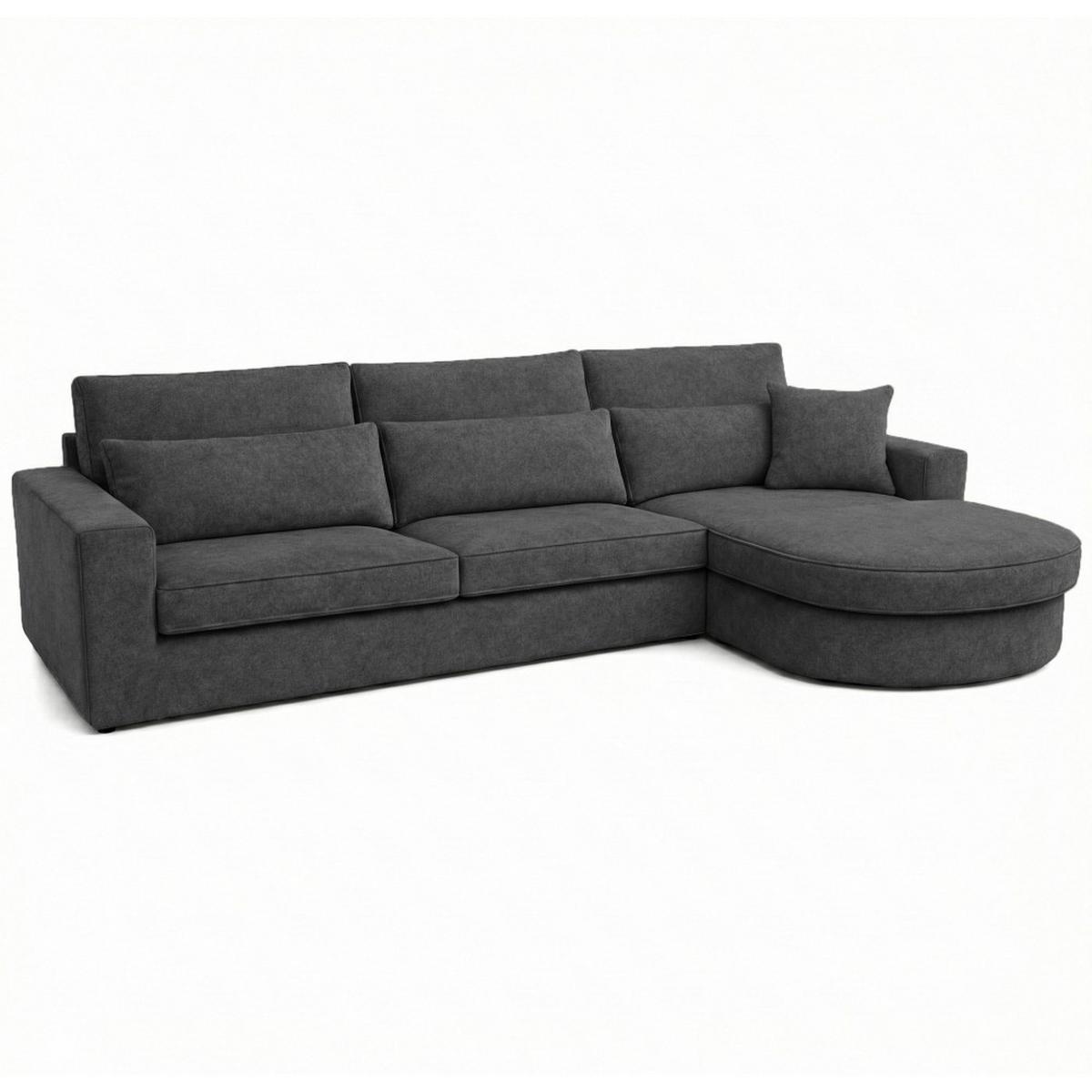 ECKSOFA Pablo ohne Schlaffunktion, mit abgerundeter Ottomane, rechts, Dunkelgrau, Velourstoff - Dunkelgrau, Textil (319/196cm) - Beautysofa