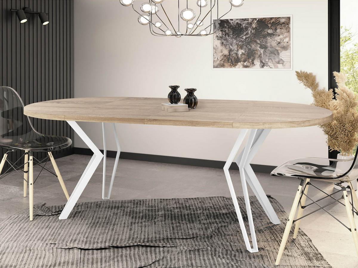ESSTISCH Austin runder ausziehbarer, Sonoma Eiche 120-200/100/76 cm - Weiß/Sonoma Eiche, Holzwerkstoff/Metall (120/200/76cm) - WFL GROUP