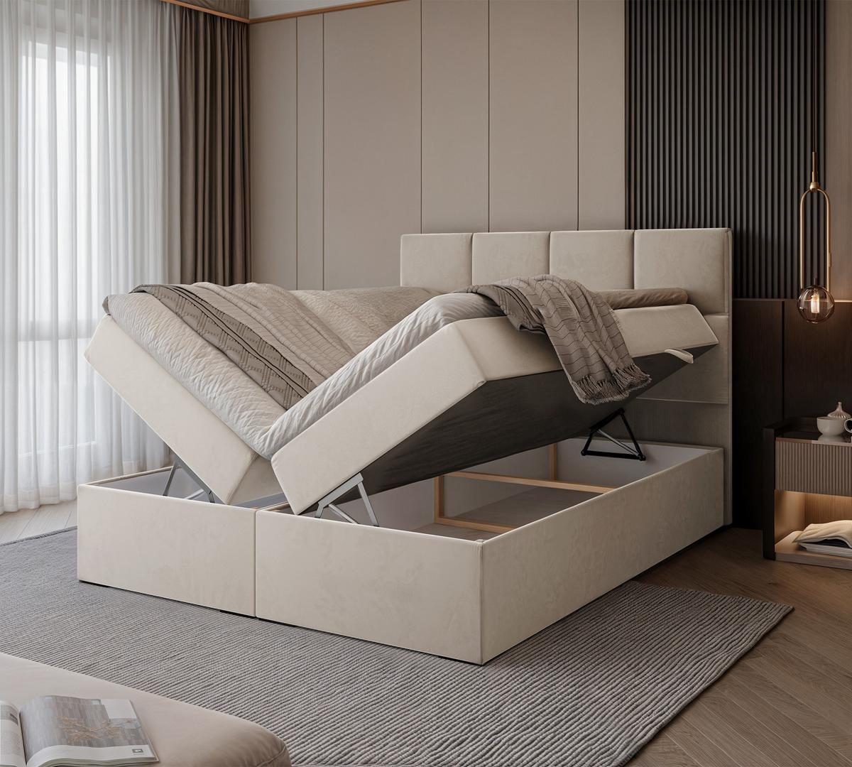 BOXBETT 120x200 cm mit Topper - Beige, Textil (120/200cm) - Idohome